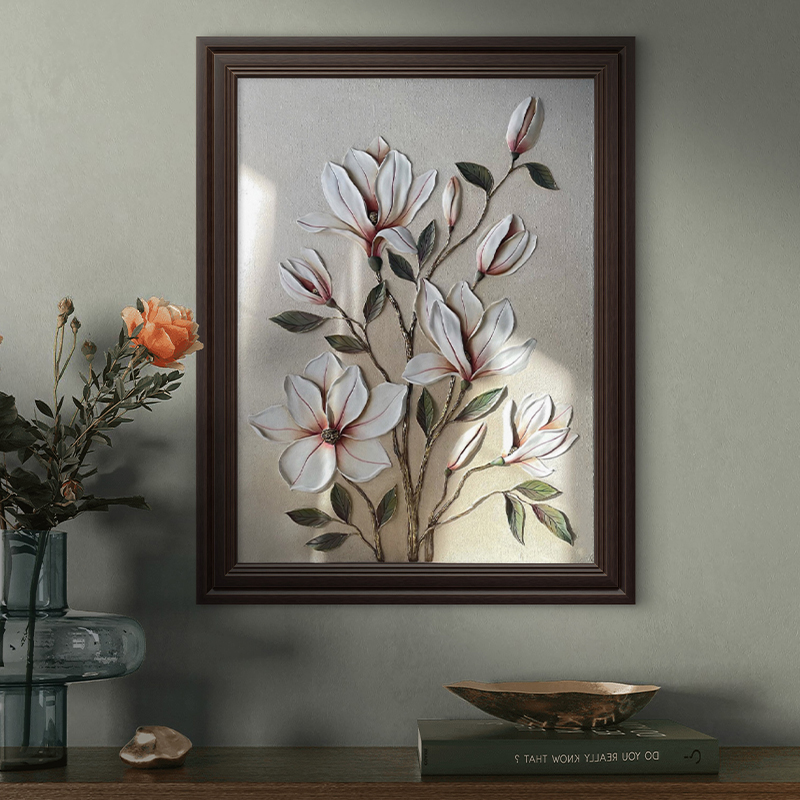 Tranh đắp nổi hoa trắng treo tường phong cách hiện đại, mang vẻ đẹp nhẹ nhàng và tinh tế