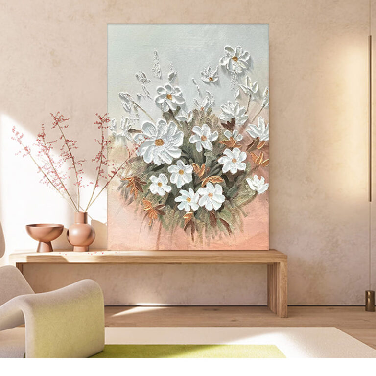 Tranh Đắp Nổi 5D Hoa Cúc Họa Mi Treo Tường Phong Cách Hiện Đại (H17) - Tranh Ve Tay Thu Cong | Chen Decor