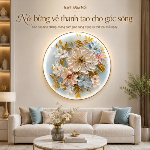 1-12 Hoa Trắng Hồng Nhiều Bông Tròn Đèn LED (H96)