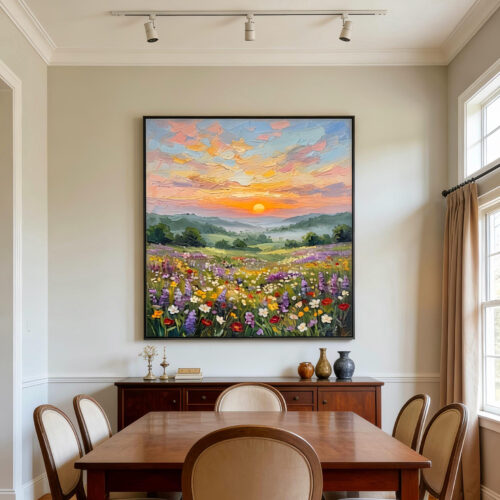 1-13 Tranh Sơn Dầu Đồng Hoa Dại Hoàng Hôn Nhiều Màu (H49) - Tranh Ve Tay Thu Cong | Chen Decor