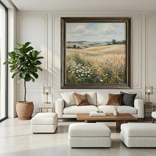 1-16 Tranh Sơn Dầu Đồng Lúa Mì Hoa Dại Mùa Hè (H60) - Tranh Ve Tay Thu Cong | Chen Decor