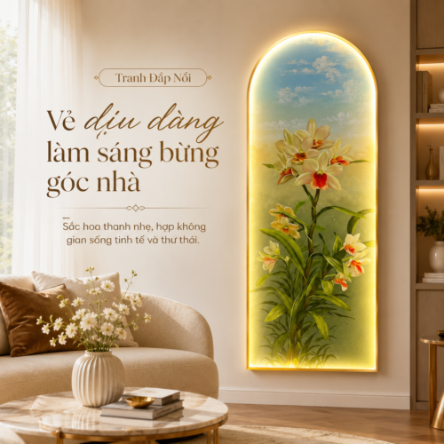 1-17 Hoa Lan Trắng Vàng Khung Vòm Đèn LED (H101)