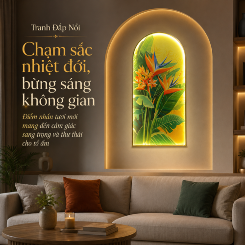 1-18 Hoa Thiên Điểu Vàng Cam Khung Vòm Đèn LED (H102)