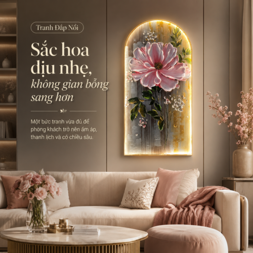 1-2 Hoa Mẫu Đơn Hồng Rực Rỡ Khung Vòm Đèn LED (H86)