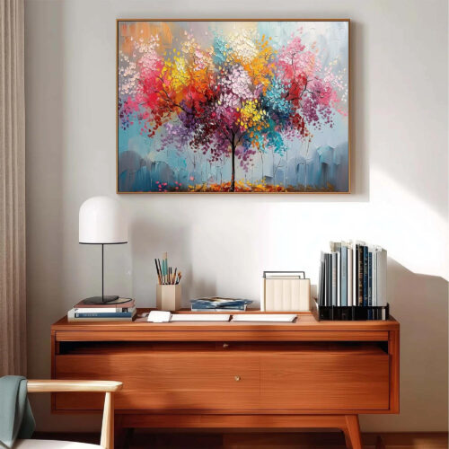 1-20 Tranh Sơn Dầu Cây Bốn Mùa Nhiều Màu Rực Rỡ (H71) - Tranh Ve Tay Thu Cong | Chen Decor