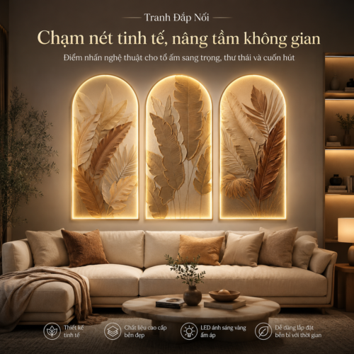1-22 Lá Vàng Đồng Bộ Ba Tấm Khung Vòm Đèn LED (H106)