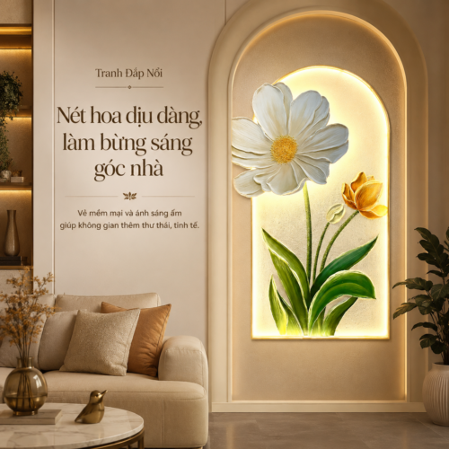 1-3 Hoa Cúc Trắng Tulip Vàng Khung Vòm Đèn LED (H87)