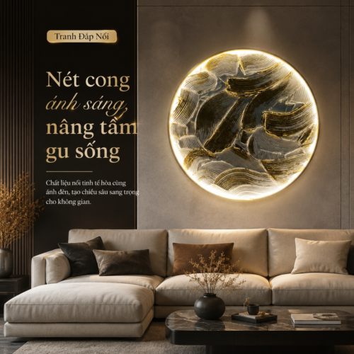 1-33 Vân Đá Đen Vàng Kim Tròn Đèn LED (H117)