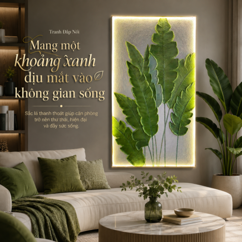 1-4 Lá Chuối Xanh Khung Chữ Nhật Đèn LED (H88)