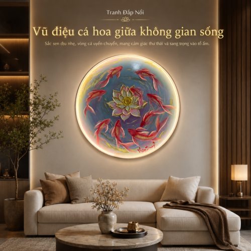 1-8 Cá Koi Hoa Sen Tròn Phong Thủy Đèn LED (H92)