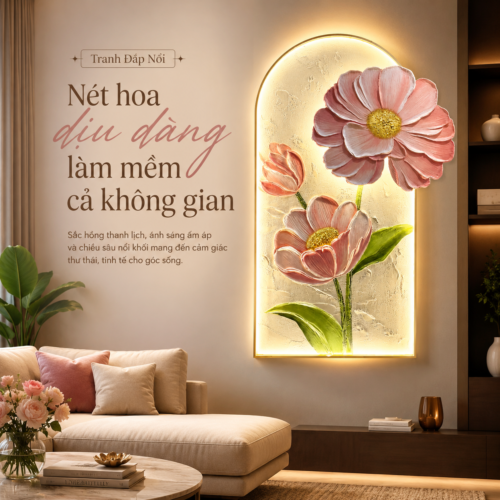 2 Hoa Cúc Hồng Dịu Dàng Khung Vòm Đèn LED (H84)