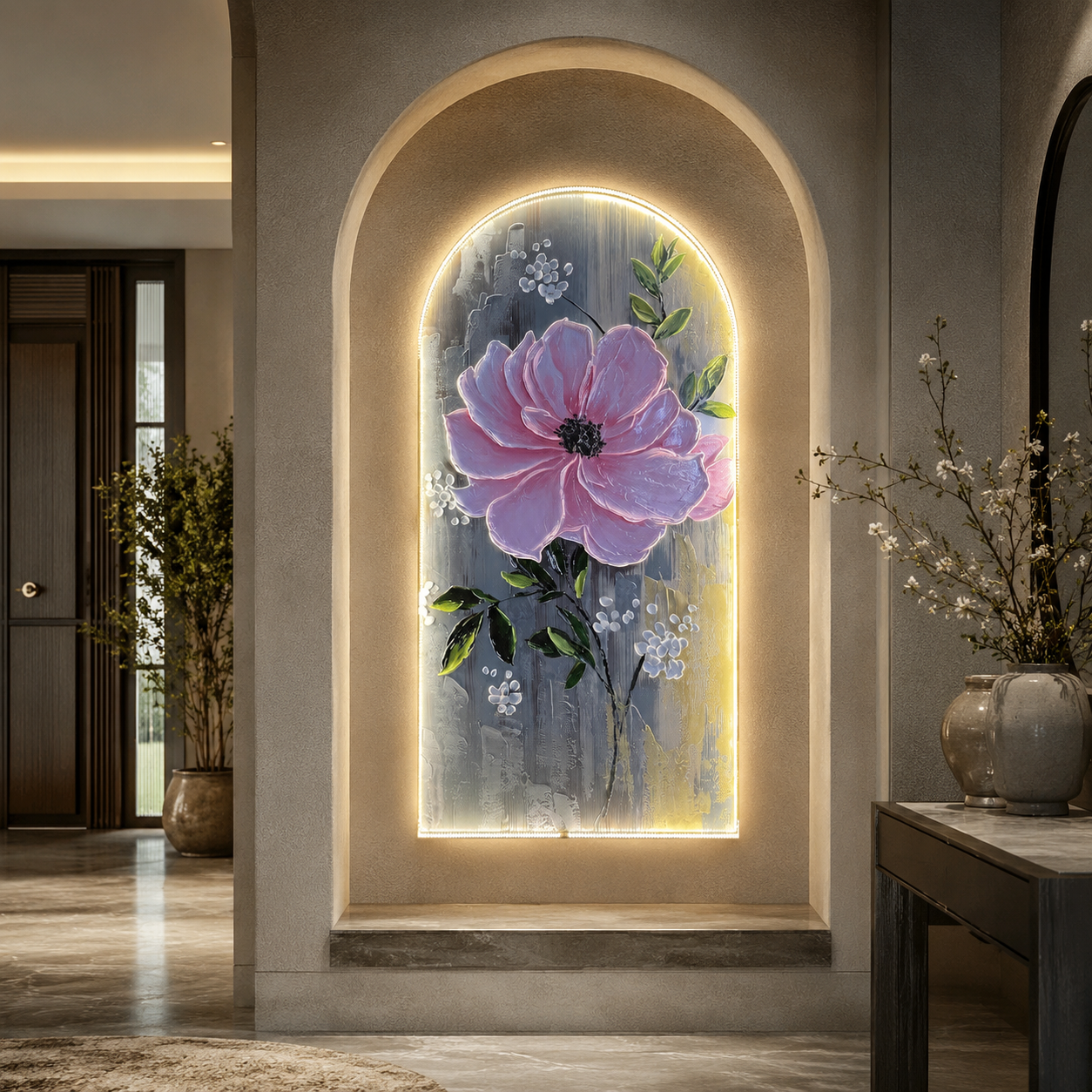 Hoa Hồng Lớn Nền Xám Khung Vòm Đèn LED (H100) - Ảnh 3
