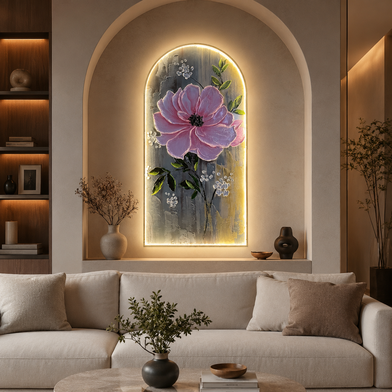 Hoa Hồng Lớn Nền Xám Khung Vòm Đèn LED (H100) - Ảnh 4