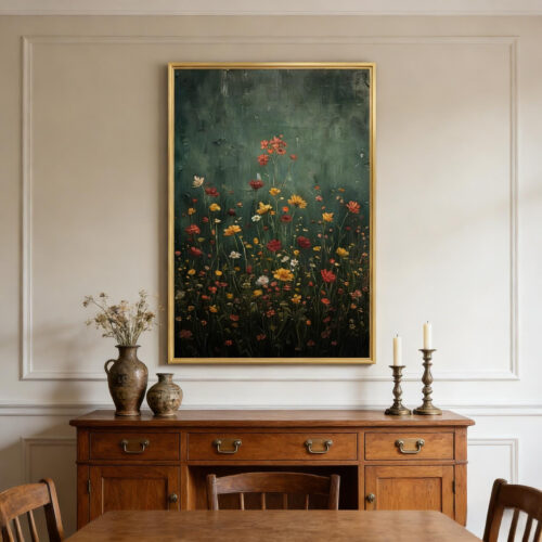 il_NxN.7599933303_qymy Tranh Sơn Dầu Hoa Dại Nền Xanh Đậm Phong Cách Vintage (H68) - Tranh Ve Tay Thu Cong | Chen Decor