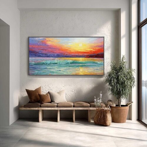 il_NxN.7670761524_fqr1 Tranh Sơn Dầu Biển Hoàng Hôn Rực Rỡ Sắc Màu (H35) - Tranh Ve Tay Thu Cong | Chen Decor