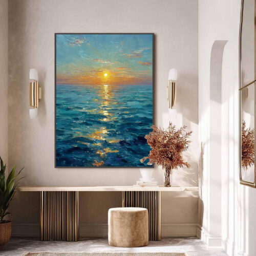 il_NxN.7800932668_36xv Tranh Sơn Dầu Biển Hoàng Hôn Xanh Tĩnh Lặng (H34) - Tranh Ve Tay Thu Cong | Chen Decor