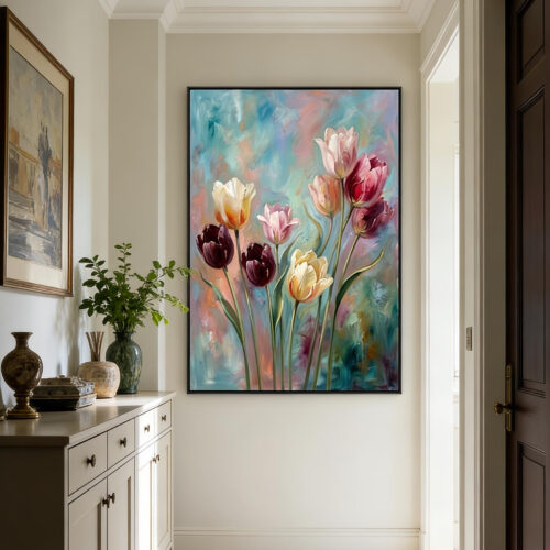 il_NxN.7848711834_2chw Tranh Sơn Dầu Hoa Tulip Nhiều Màu Rực Rỡ (H67) - Tranh Ve Tay Thu Cong | Chen Decor