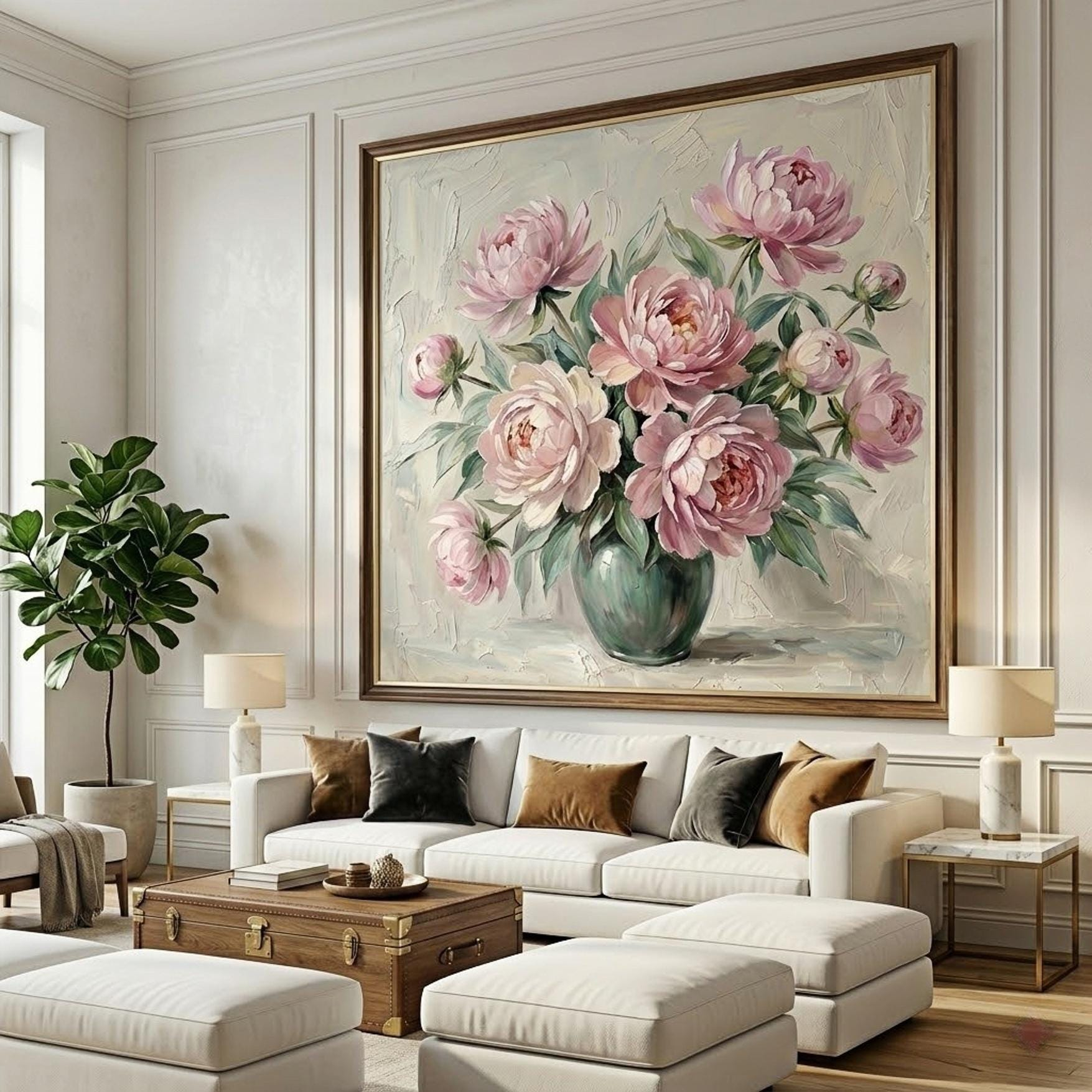 Hoa Mẫu Đơn Hồng Vàng Sang Trọng 5D (H133) - Ảnh 2