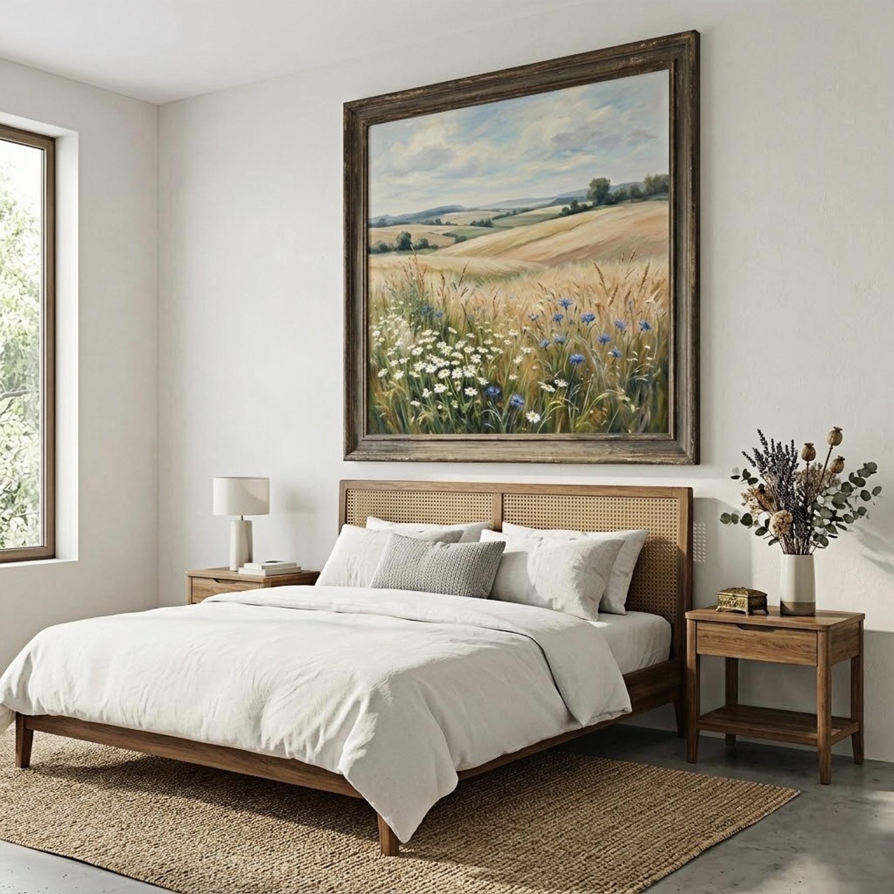 Tranh Sơn Dầu Đồng Lúa Mì Hoa Dại Mùa Hè (H60) - Hinh 2 - Tranh Ve Tay Thu Cong | Chen Decor