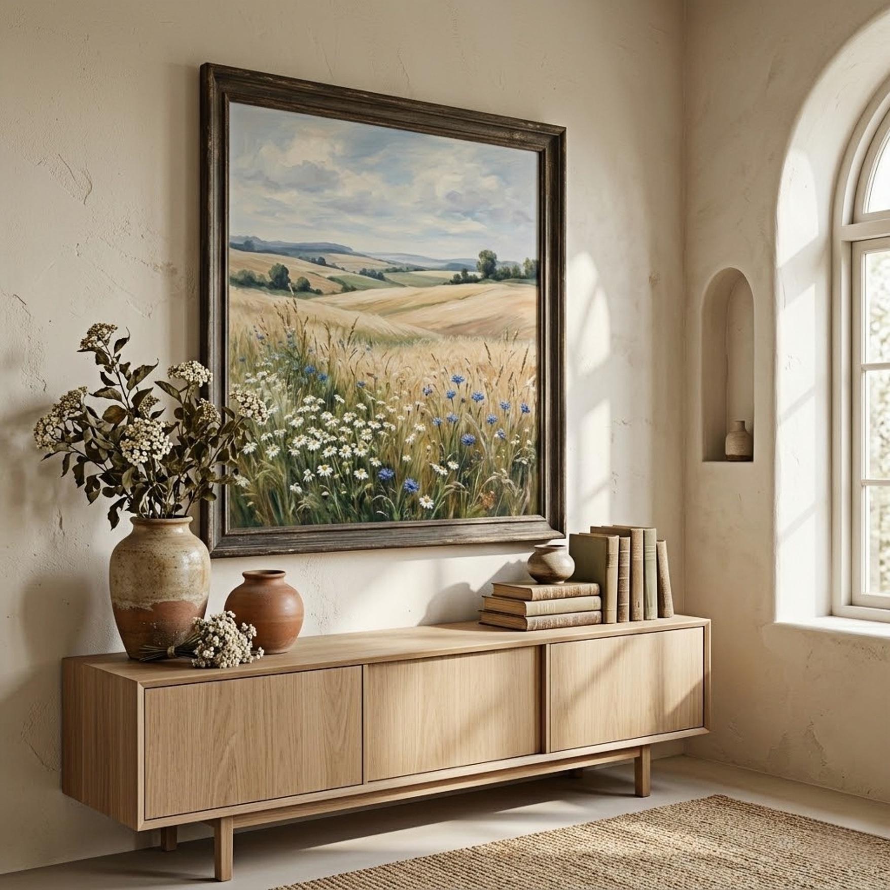 Tranh Sơn Dầu Đồng Lúa Mì Hoa Dại Mùa Hè (H60) - Hinh 3 - Tranh Ve Tay Thu Cong | Chen Decor