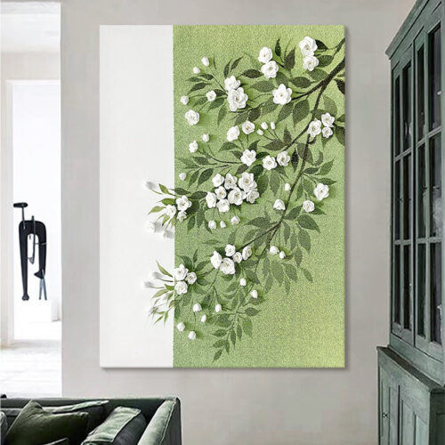 imgimg-02 Tranh Đắp Nổi Hoa Trắng Xanh Lá Trang Trí Phòng Khách (H28) - Tranh Dap Noi 5D Ve Tay | Chen Decor